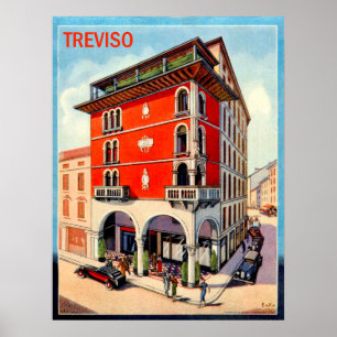 Treviso, downtown street, Italy, vintage travel Poster