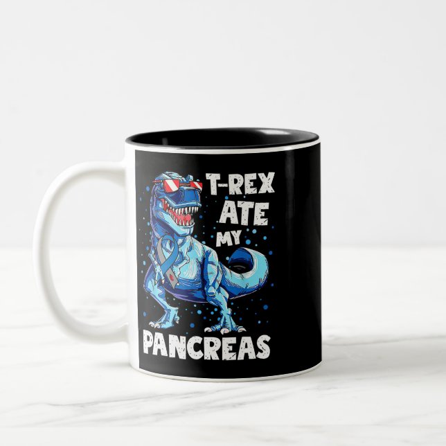 TRex Ate My Pancreas Dinosaur Funny Diabetes Aware Two-Tone Coffee Mug (Left)