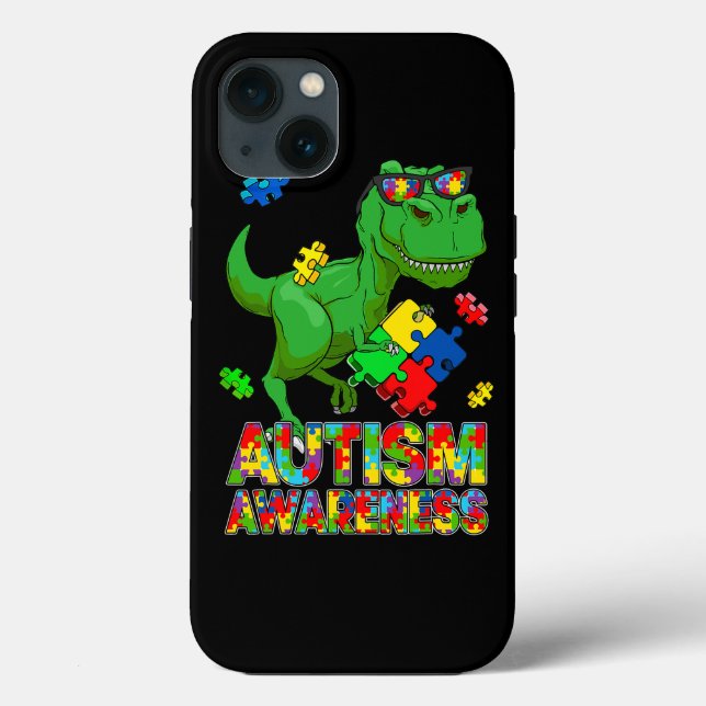 Trex Autism Awareness Month Puzzle Dinosaur Autism Case-Mate iPhone Case (Back)