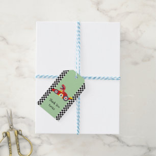 Trex Birthday race red car boy racing kids party Gift Tags