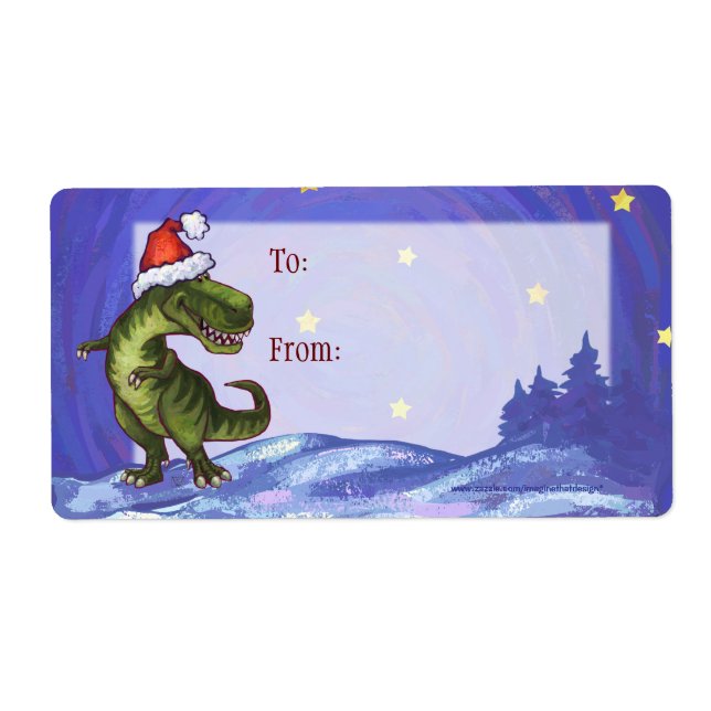 TRex Dino Étiquette cadeau de Noël (Devant)