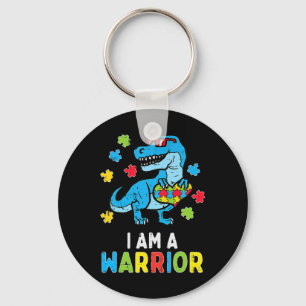 Trex Dino I Am A Warrior Toddler Boys Autism Aware Keychain
