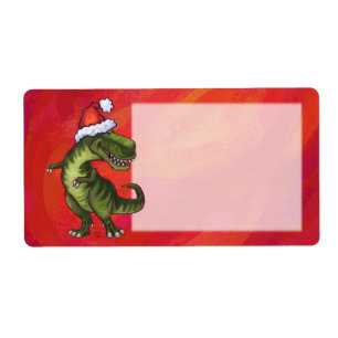 TRex Dino in Santa Hat on Red