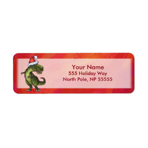 TRex Dino in Santa Hat on Red