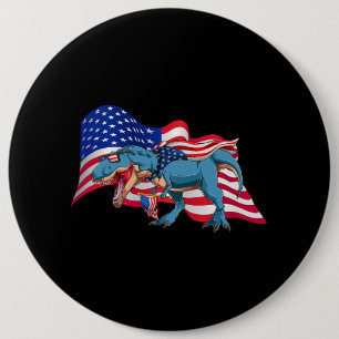 TRex Dinosaur American Flag 4Th Of July Independen 6 Inch Round Button