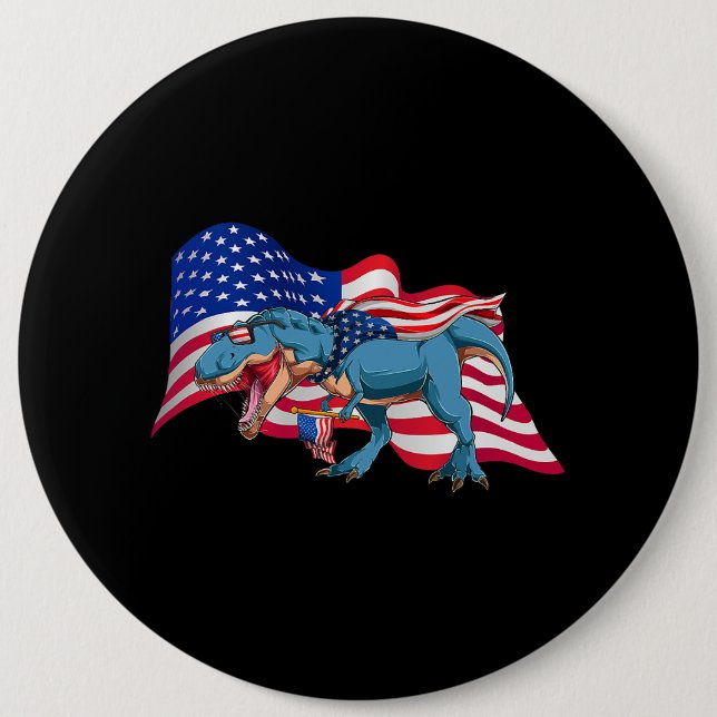 TRex Dinosaur American Flag 4Th Of July Independen 6 Inch Round Button (Front)