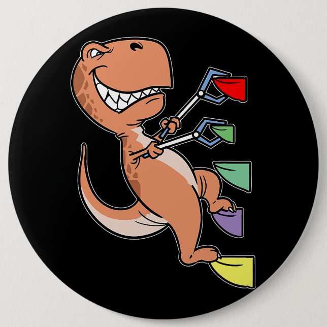TRex Dinosaur Bouldering Climbing Climber Boulder 6 Inch Round Button (Front)