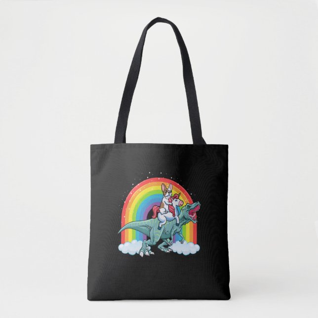 Trex Dinosaur French Bulldog Unicorn Rainbow Tote Bag (Front)
