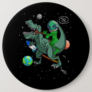 TRex Dinosaur In the Outer Space Astronaut Alien 6 Inch Round Button