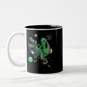 TRex Dinosaur In the Outer Space Astronaut Alien Two-Tone Coffee Mug