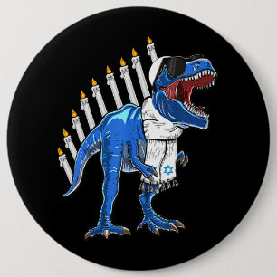 Trex Dinosaur Menorah Hanukkah Chanukah Jewish Boy 6 Inch Round Button