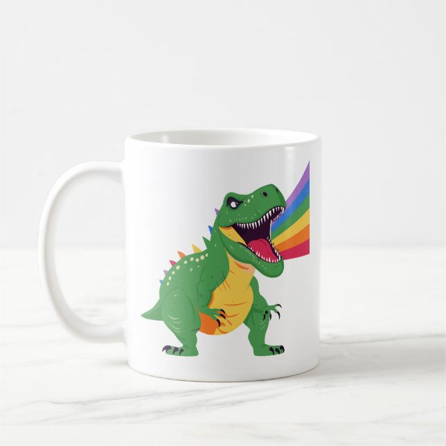 Trex Dinosaur Roarsome Rainbow Coffee Mug (Left)