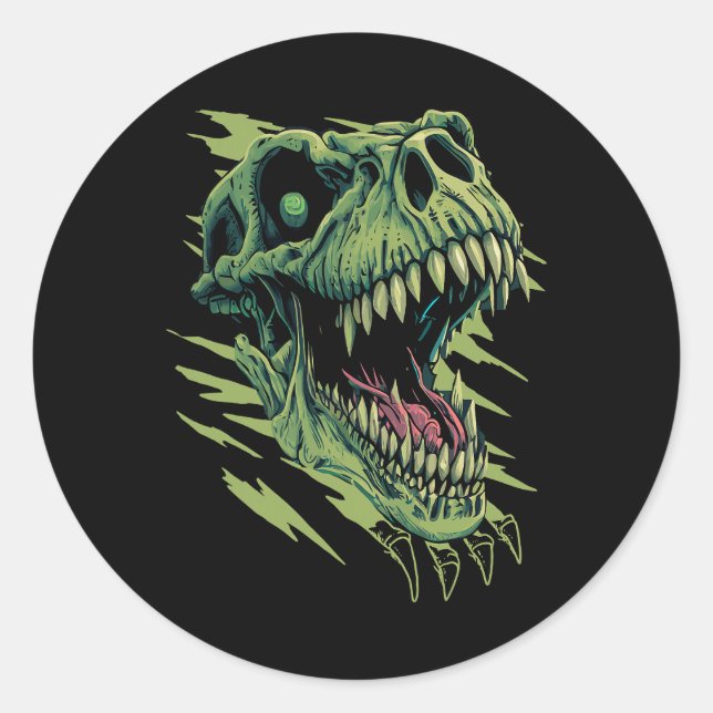 TRex Dinosaur Tyrannosaurus Rex Roaring Dino Head Classic Round Sticker (Front)