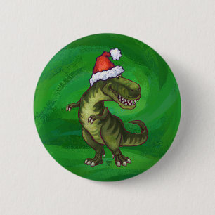 TRex in Santa Hat on Green 2 Inch Round Button