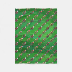 TRex in Santa Hat on Green Fleece Blanket
