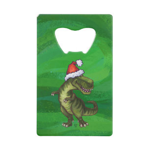 TRex in Santa Hat on Green Wallet Bottle Opener