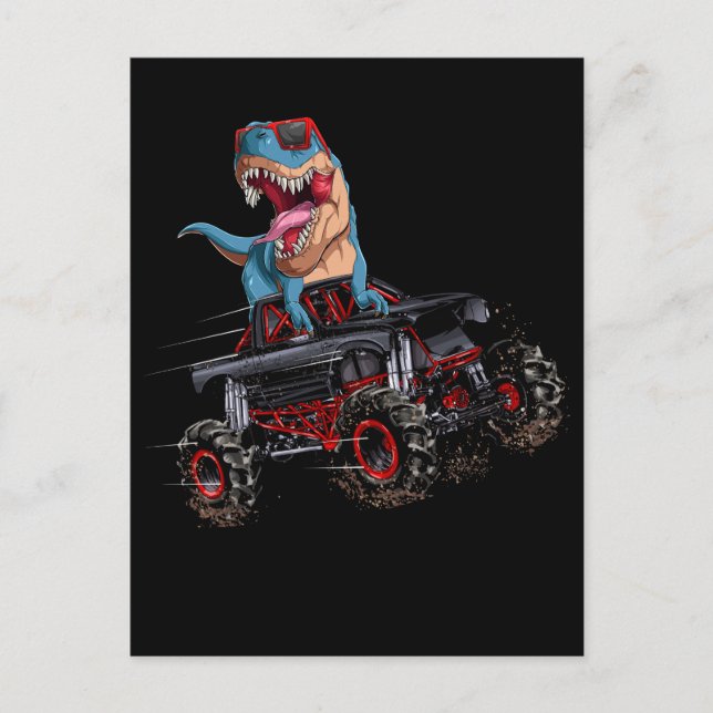 Trex Monster Truck Dirt Race Dinosaur Postcard (Front)
