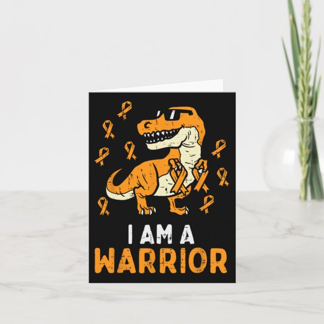 Trex Orange Ribbon Im A Warrior Leukaemia Awarenes Card (Front)