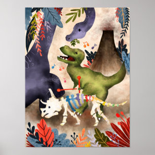 Trex Playing Xylophone   Funny Dinosaur Wall Art