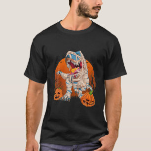 Trex Pumpkin Dinosaur Halloween Kids Mummy Zombie T-Shirt
