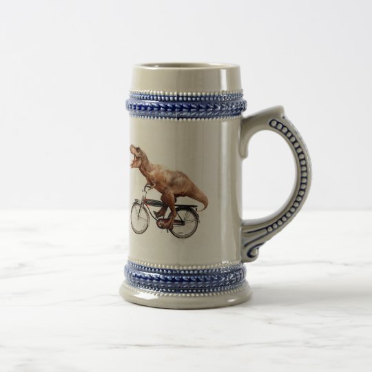 Trex riding bike beer stein