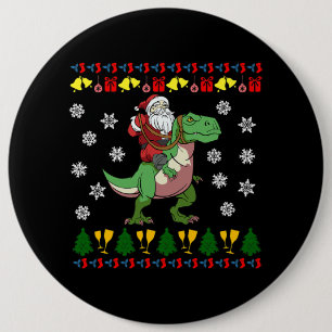 TRex Santa Rider Christmas Tyrannosaurus Dino 6 Inch Round Button