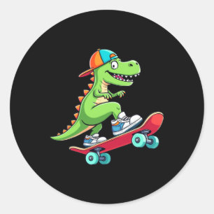Trex Skateboarder Dino Dinosaur Skating Skateboard Classic Round Sticker