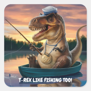 Trex wearing sailing cap and fishing square sticker