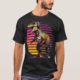 Trex with headphones retro art1 T-Shirt