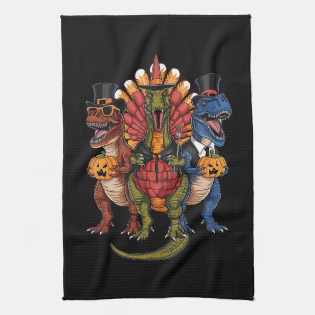 TRexgiving T-Rex Happy Thanksgiving Dinosaurs  Kitchen Towel (Vertical)