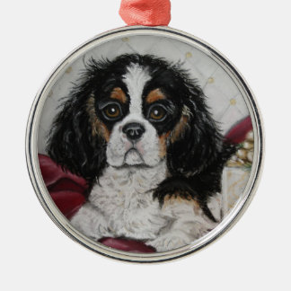 Tri Cavalier King Charles Spaniel Christmas Metal Ornament