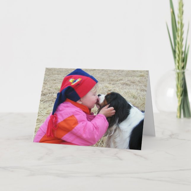 Tri Cavalier King Charles Spaniel Kiss Card (Front)