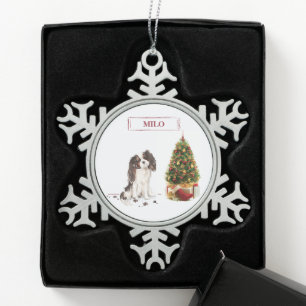 Tri-Color King Charles Spaniel Funny Christmas Dog Snowflake Pewter Christmas Ornament