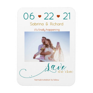 Tri-Colour BOHO Minimal Rust Teal Gold SavetheDate Magnet