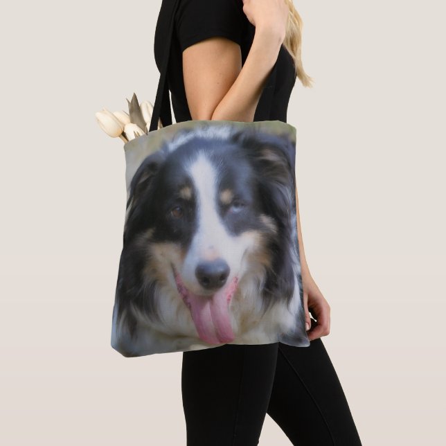 Tri Colour Border Collie Face  Tote Bag (Close Up)