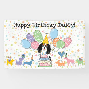 Tri Colour Cavalier King Charles Spaniel Birthday Banner