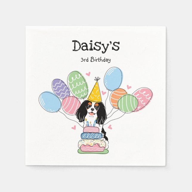Tri Colour Cavalier King Charles Spaniel Birthday Napkin (Front)