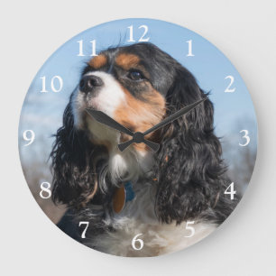 Tri Colour Cavalier King Charles Spaniel Dog Large Clock
