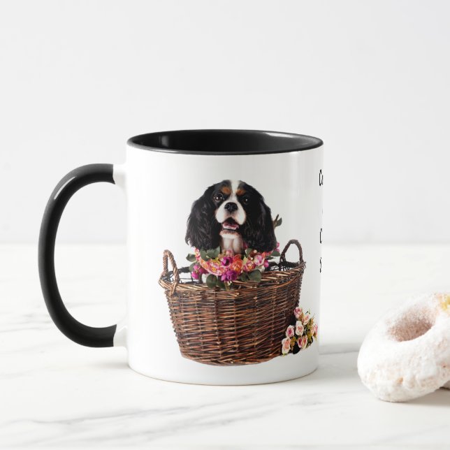 Tri Colour Cavalier King Charles Spaniel Dog Mug (With Donut)