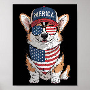 Tri Colour Corgi 4th Of July Us American Flag Dog  Poster