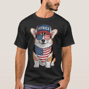 Tri Colour Corgi 4th Of July Us American Flag Dog T-Shirt