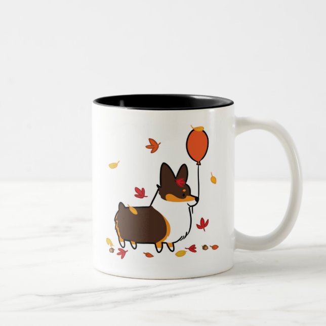 Tri-Colour Corgi Fall Into Autumn Mug | (Right)