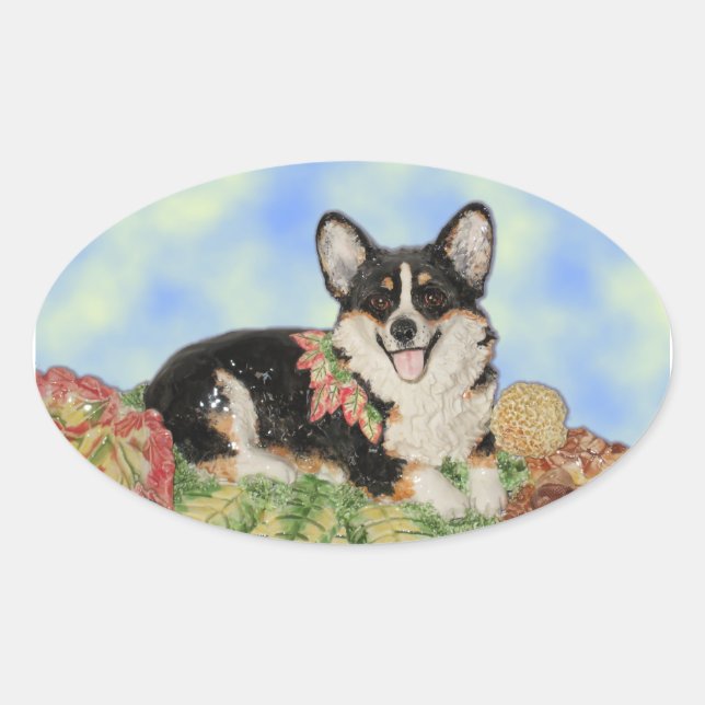 Tri-colour Corgi in Fall Foliage Stickers (Front)