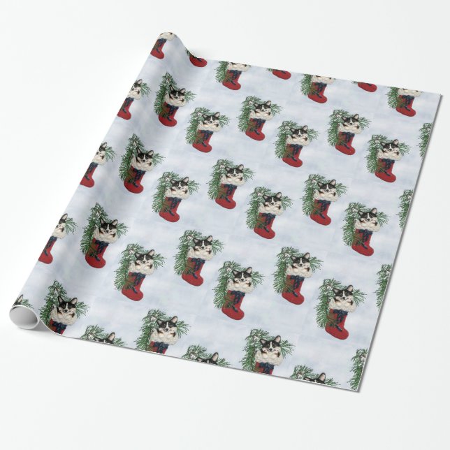 Tri-Colour Corgi in Stocking Wrapping Paper (Unrolled)
