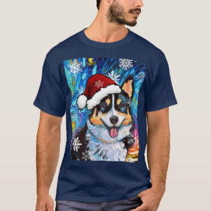 Tri Colour Corgi Santa Starry Night Dog Christmas  T-Shirt