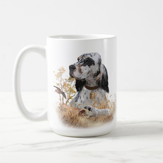 Tri Colour English Setter Art, woodcock Hunting Coffee Mug (Left)