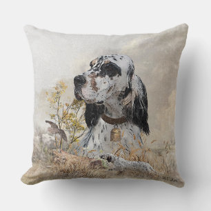 Tri Colour English Setter Art, woodcock Hunting Throw Pillow