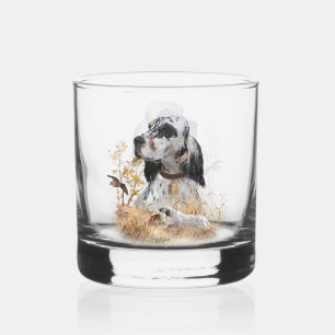 Tri Colour English Setter Art, woodcock Hunting Whiskey Glass