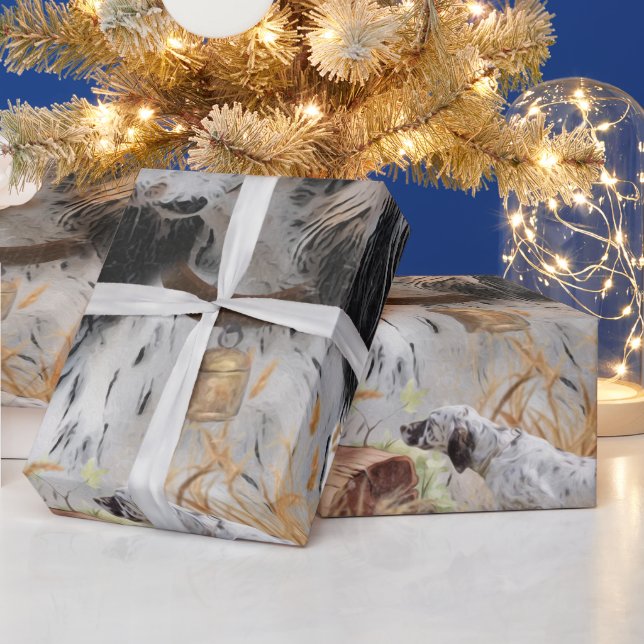 Tri Colour English Setter Art, woodcock Hunting Wrapping Paper (Holidays)