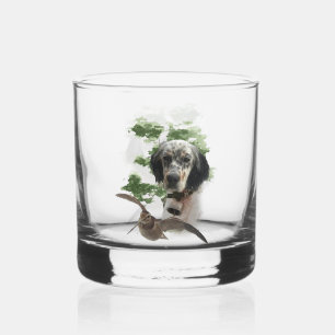 Tri Colour English Setters Art, woodcock Hunting Whiskey Glass